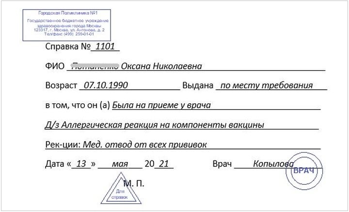 медотвод от прививок ковид
